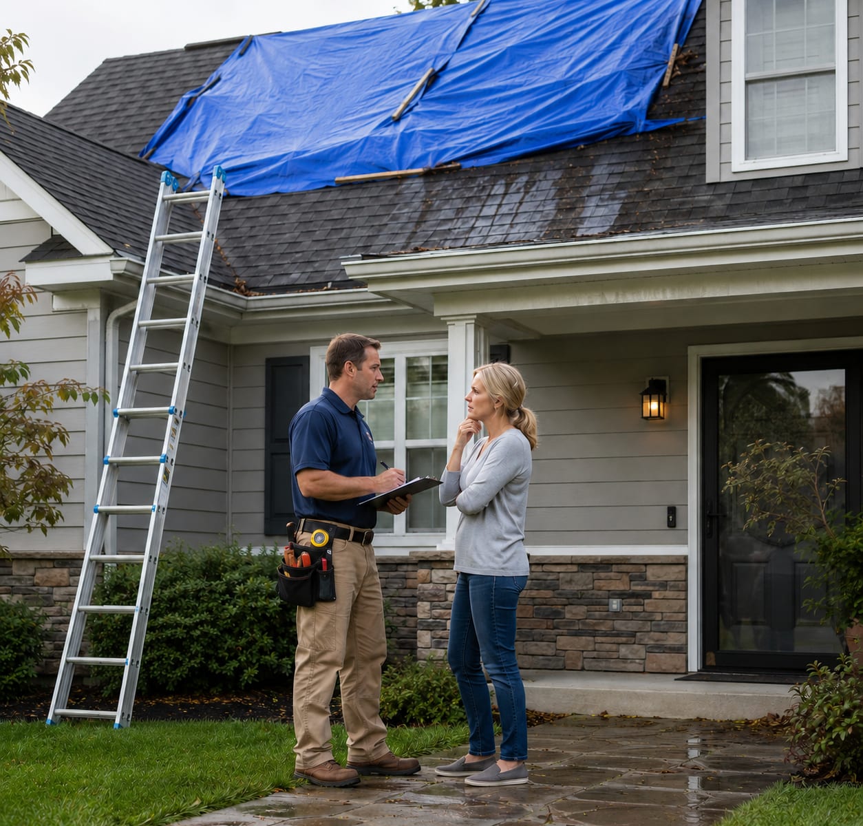 Residential roof repair request after weather damage