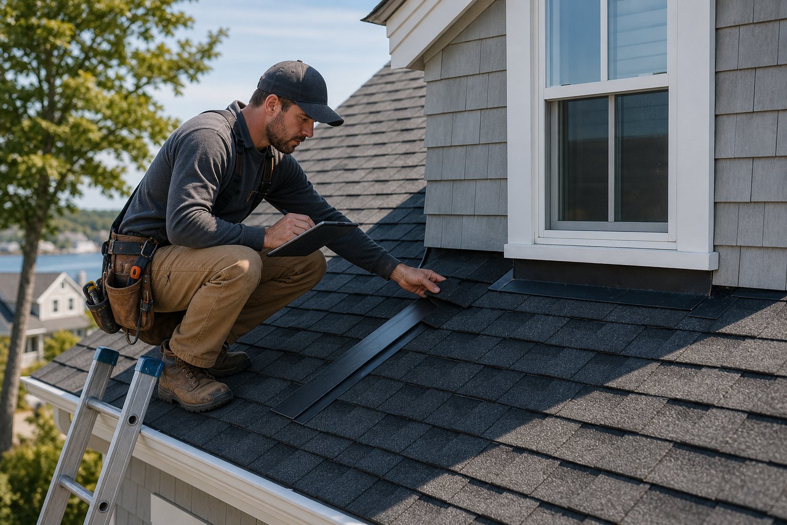 Roofing inspection and flashing review on a residential property