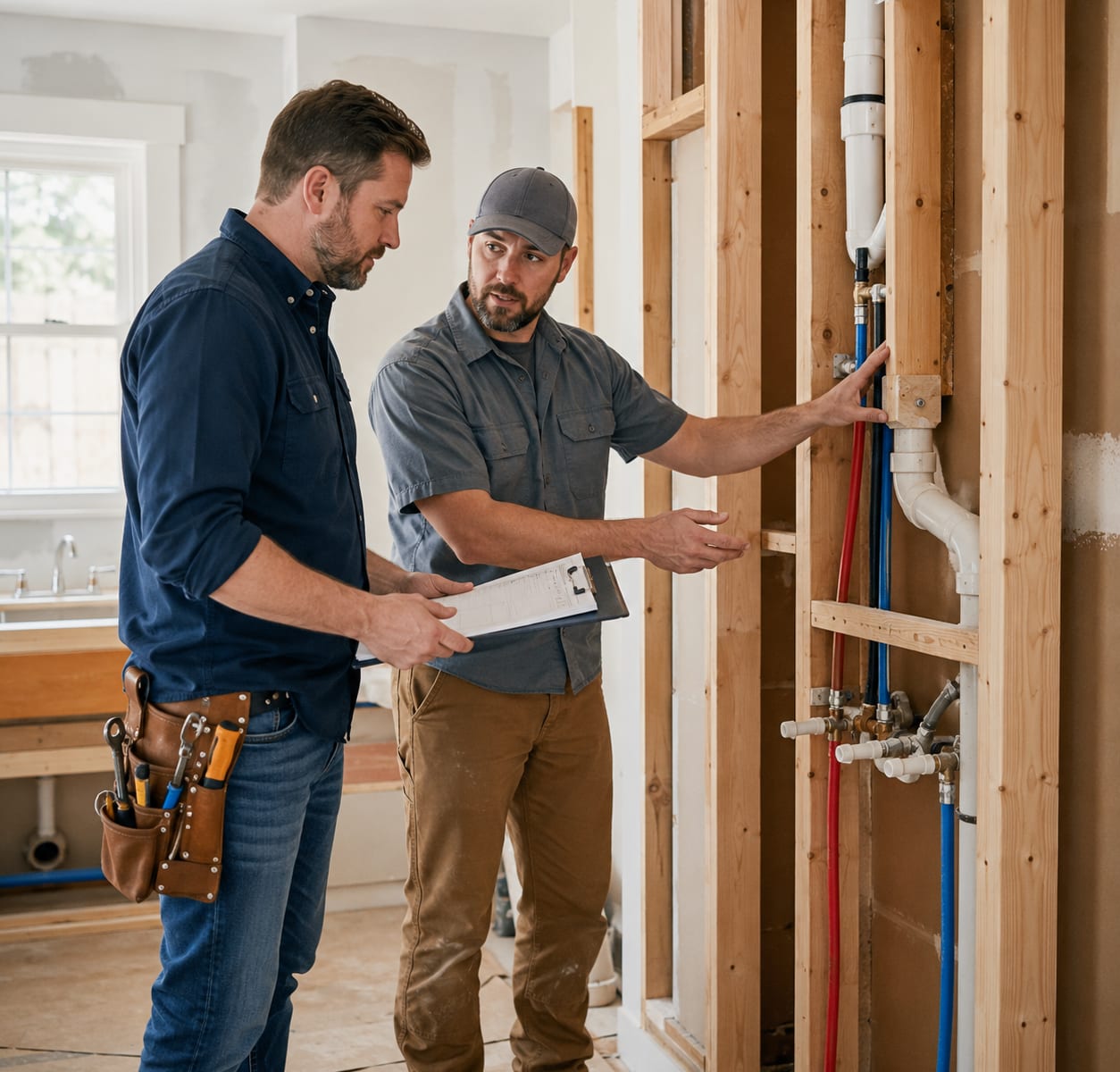 Plumbing rough-in coordination during a home renovation project