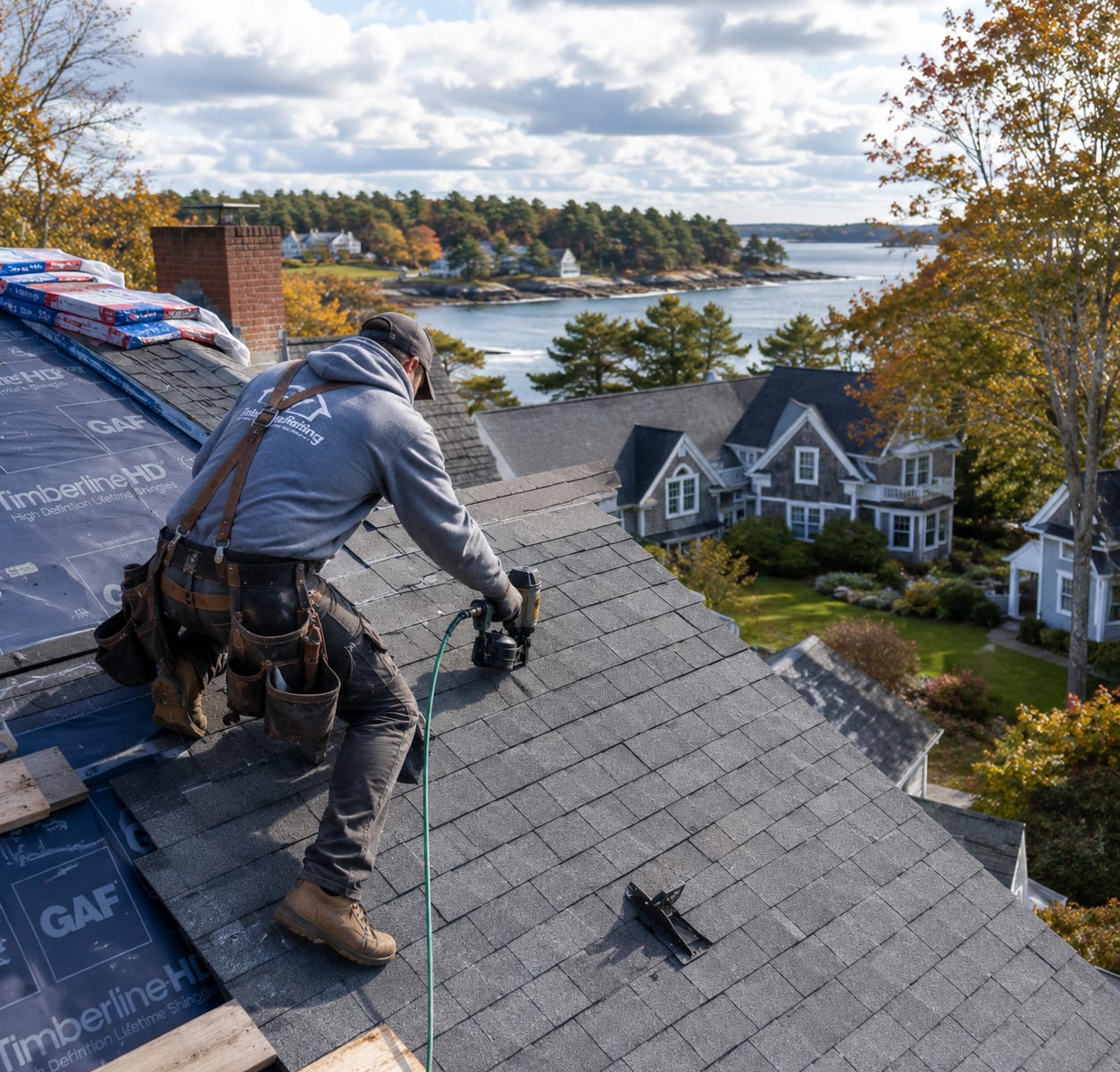 Roofing work on a residential property